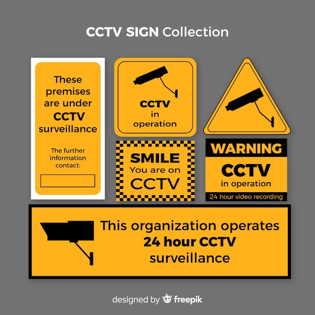 Vecteur gratuit collection de signes de vidéosurveillance moderne avec un design plat