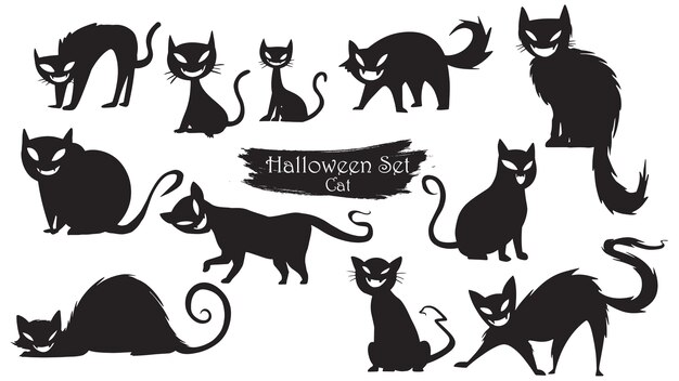 Collection De Silhouette De Chats Effrayants D Halloween Vecteur Premium