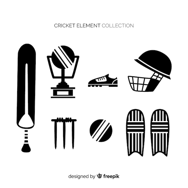 Vecteur gratuit collection de silhouette éléments de cricket