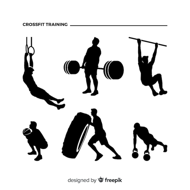 Vecteur gratuit collection de silhouette de formation crossfit homme