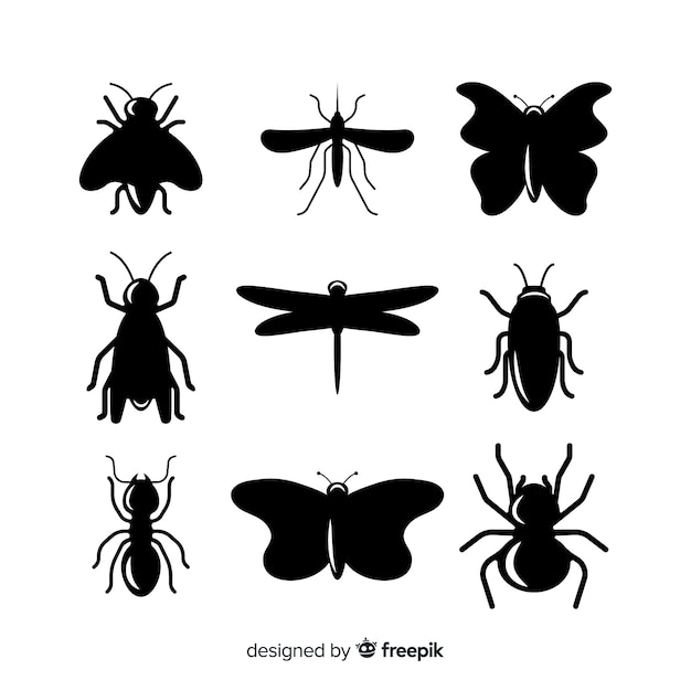 Vecteur gratuit collection de silhouette d'insecte