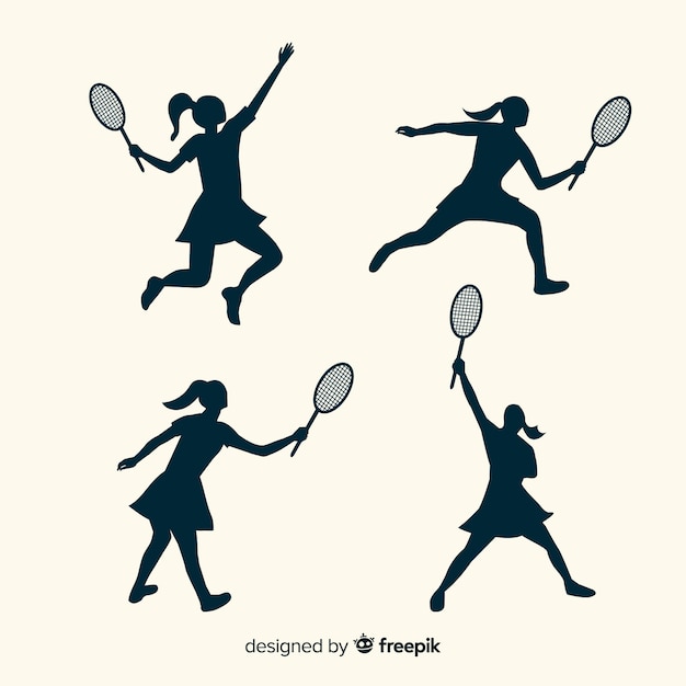 Collection de silhouette de joueur de badminton plat