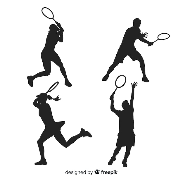 Vecteur gratuit collection de silhouette de joueur de badminton plat