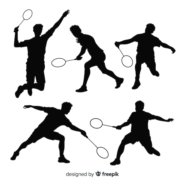 Vecteur gratuit collection de silhouette de joueur de badminton plat