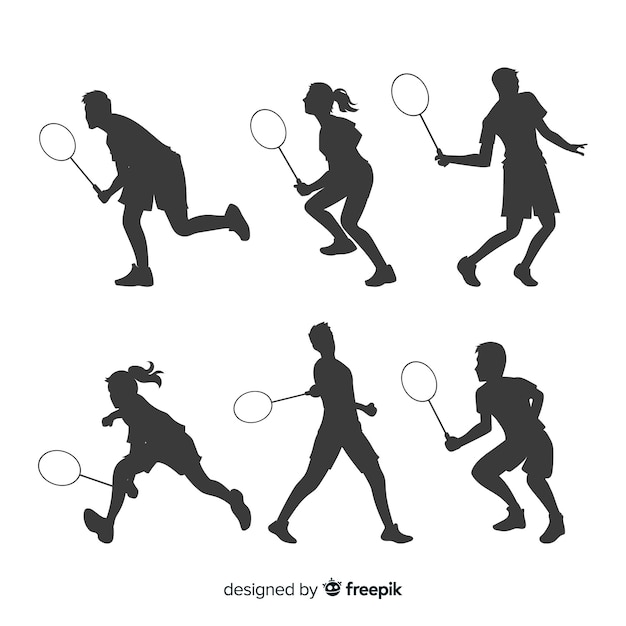 Collection De Silhouette De Joueur De Badminton Plat