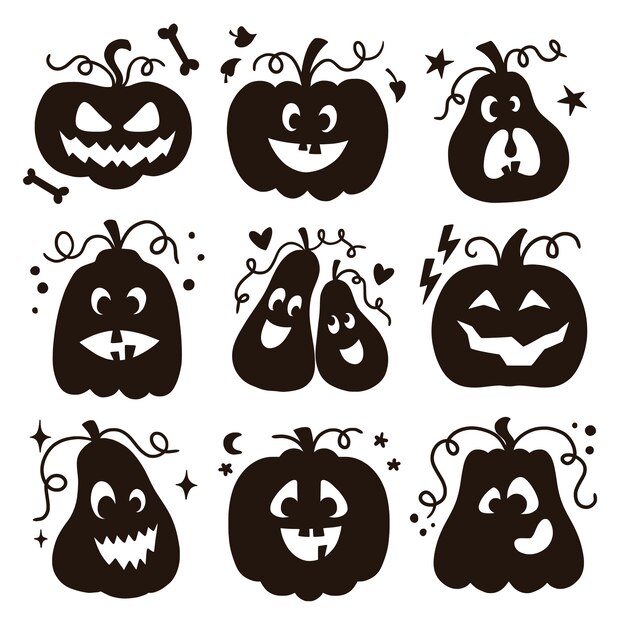 Collection de silhouettes de citrouille dessinées à la main pour la célébration d'Halloween