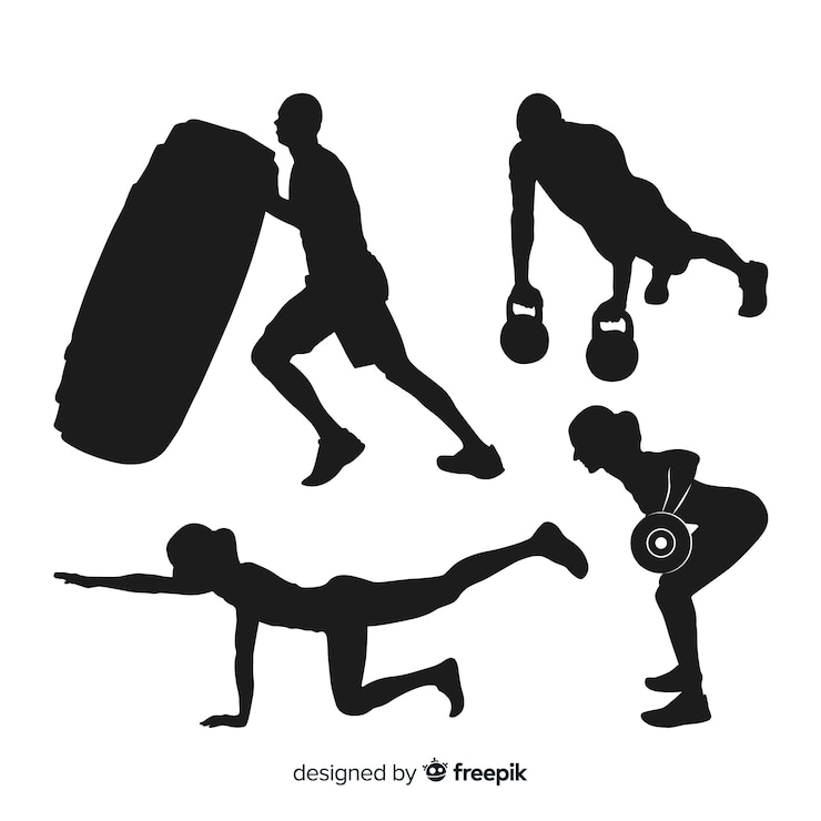 Vecteur gratuit collection de silhouettes d&#39;entraînement crossfit