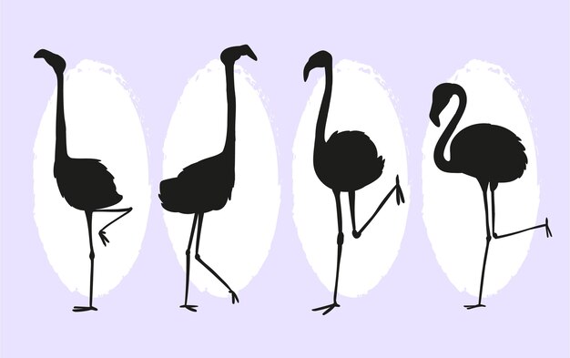 Collection de silhouettes de flamants plats