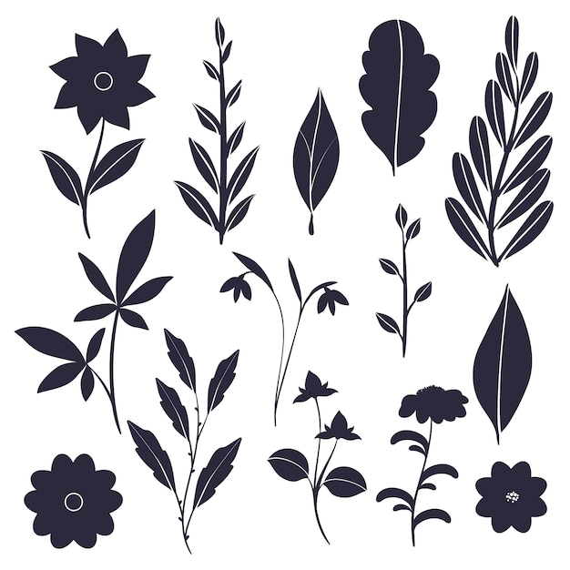 Vecteur gratuit collection de silhouettes de fleurs plates