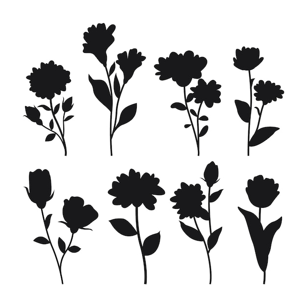 Vecteur gratuit collection de silhouettes de fleurs plates