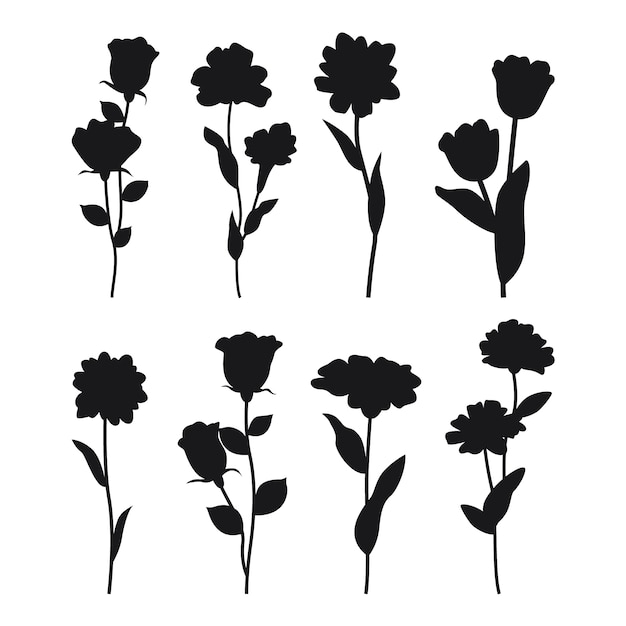 Vecteur gratuit collection de silhouettes de fleurs plates