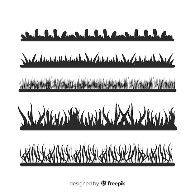Vecteur gratuit collection de silhouettes de frontière d'herbe noire