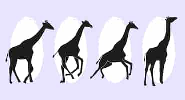 Vecteur gratuit collection de silhouettes de girafe plate