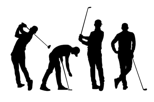 Vecteur gratuit collection de silhouettes de golfeur plat