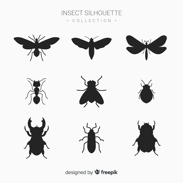 Vecteur gratuit collection de silhouettes d'insectes plats