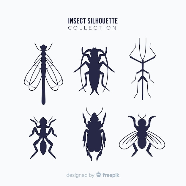 Vecteur gratuit collection de silhouettes d'insectes plats