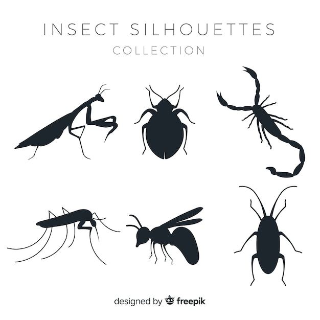 Vecteur gratuit collection de silhouettes d'insectes plats