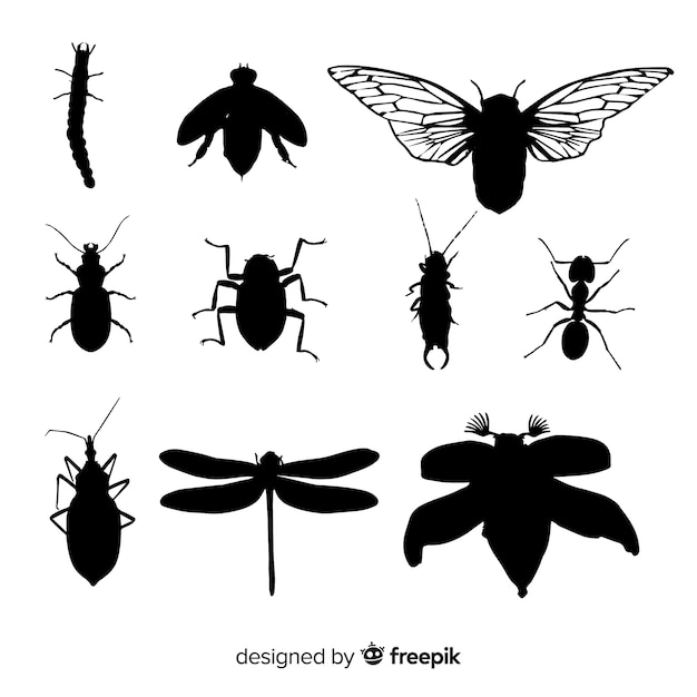 Vecteur gratuit collection de silhouettes d'insectes plats