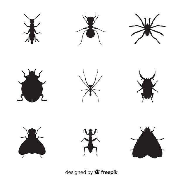 Vecteur gratuit collection de silhouettes d'insectes plats