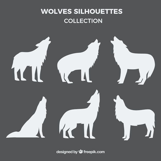 Vecteur gratuit collection de silhouettes de loup blanc