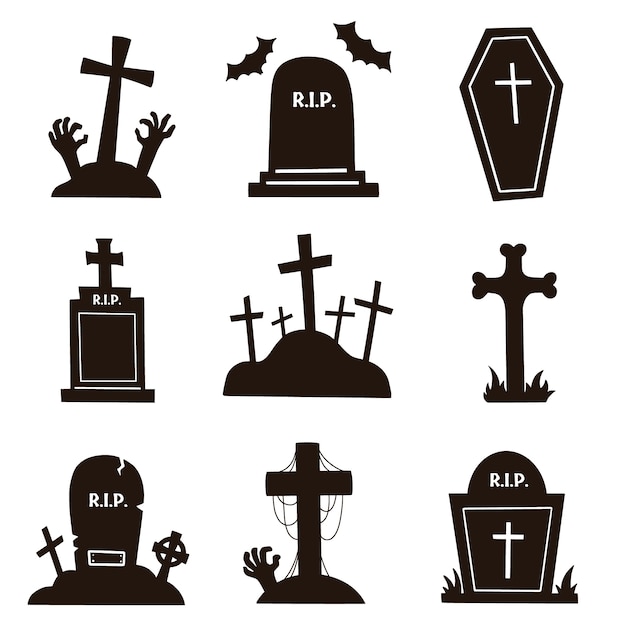 Collection de silhouettes monochromes dessinées à la main pour la célébration d'Halloween
