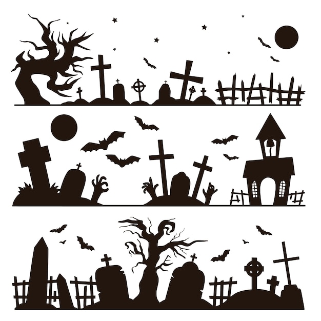 Collection de silhouettes monochromes dessinées à la main pour la célébration d'Halloween