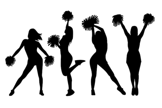 Vecteur gratuit collection de silhouettes de pom-pom girl plat