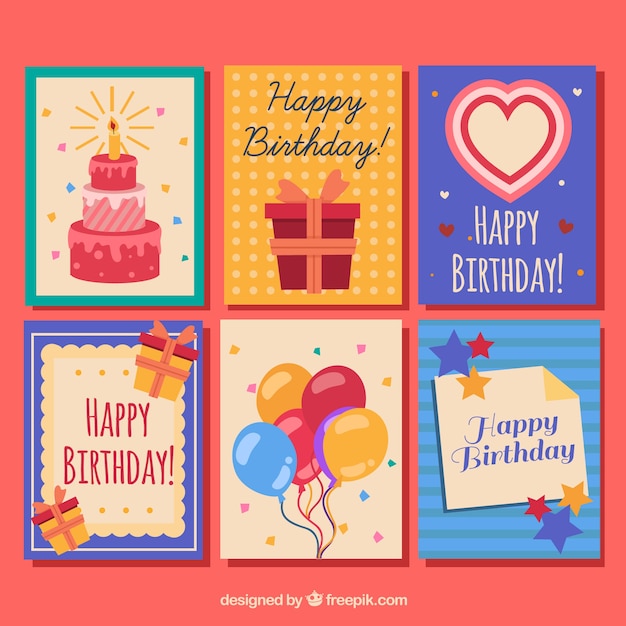 Collection De Six Cartes D'anniversaire Colorées Au Design Plat