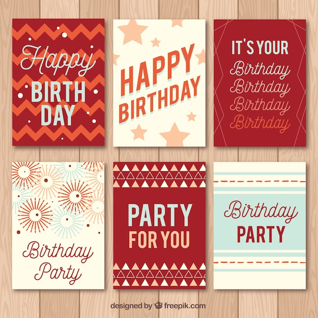 Collection De Six Cartes D'anniversaire Vintage