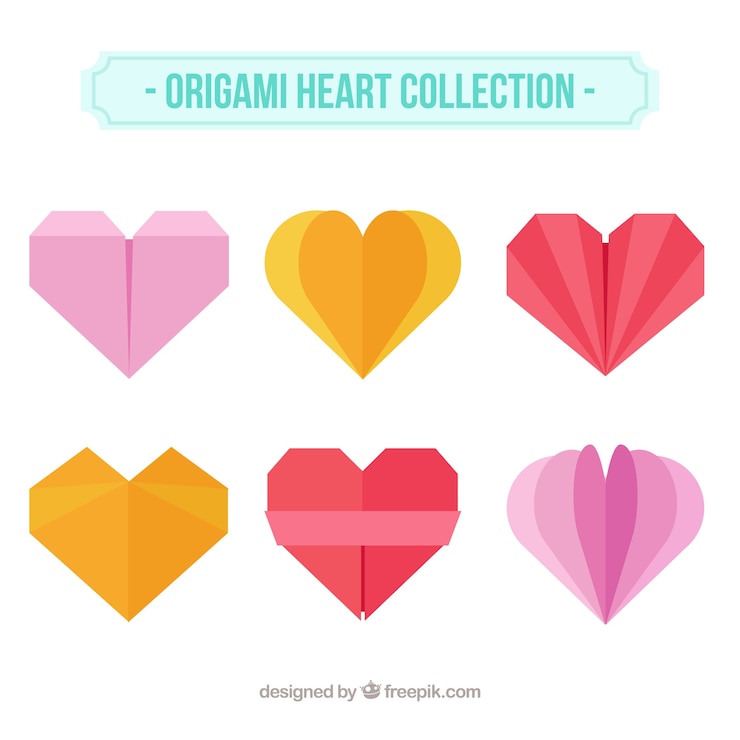 Vecteur gratuit collection de six coeurs d'origami