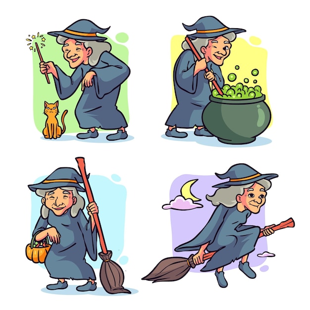 Vecteur gratuit collection de sorcières d'halloween dessinées à la main