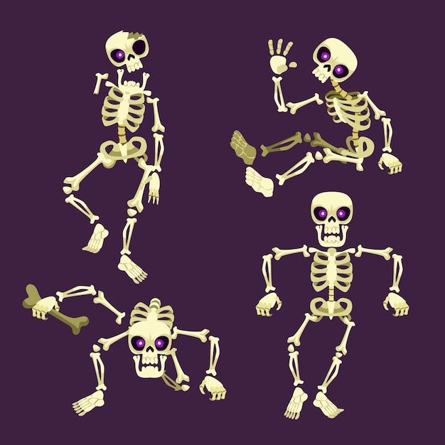Vecteur gratuit collection de squelettes d'halloween plats dessinés à la main