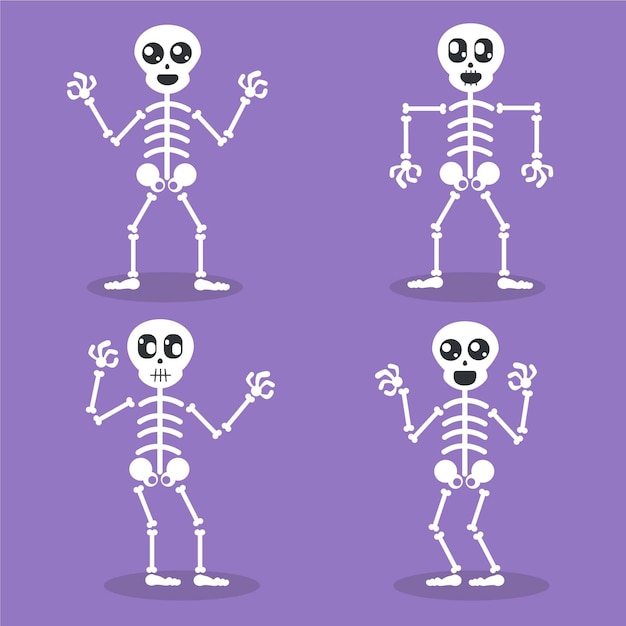 Vecteur gratuit collection de squelettes d'halloween plats