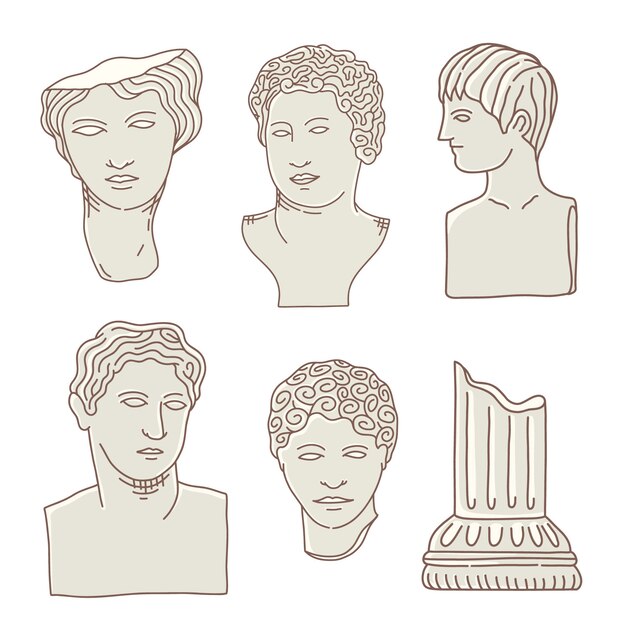 Collection de statues grecques dessinées à la main