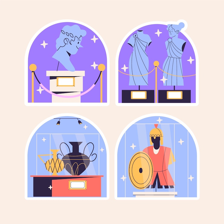 Vecteur gratuit collection de stickers musées naïfs