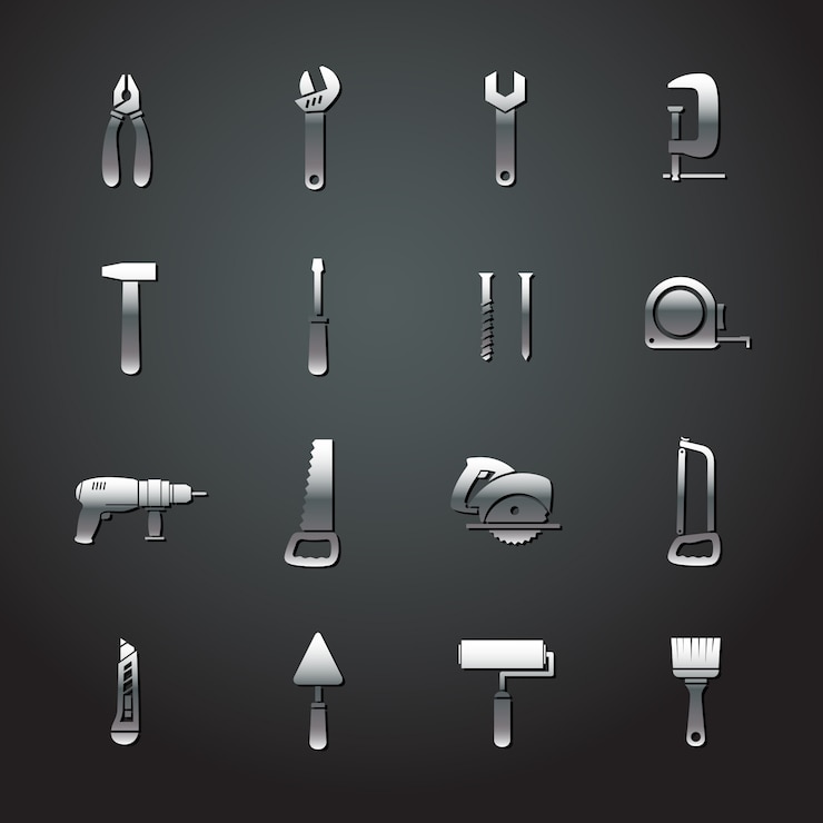 Vecteur gratuit collection de stickers outils en métal