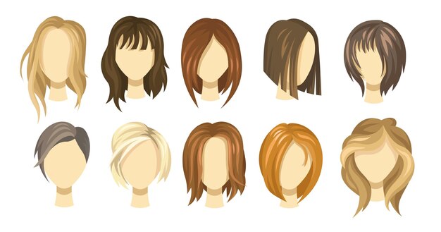 Collection de style de cheveux féminins. Coupes de cheveux blondes, brunes et gingembre pour les filles
