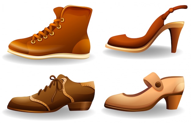 Vecteur gratuit collection de styles différents de chaussures masculines et féminines
