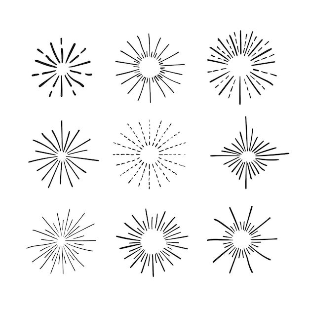 Collection de sunbursts dessinés à la main