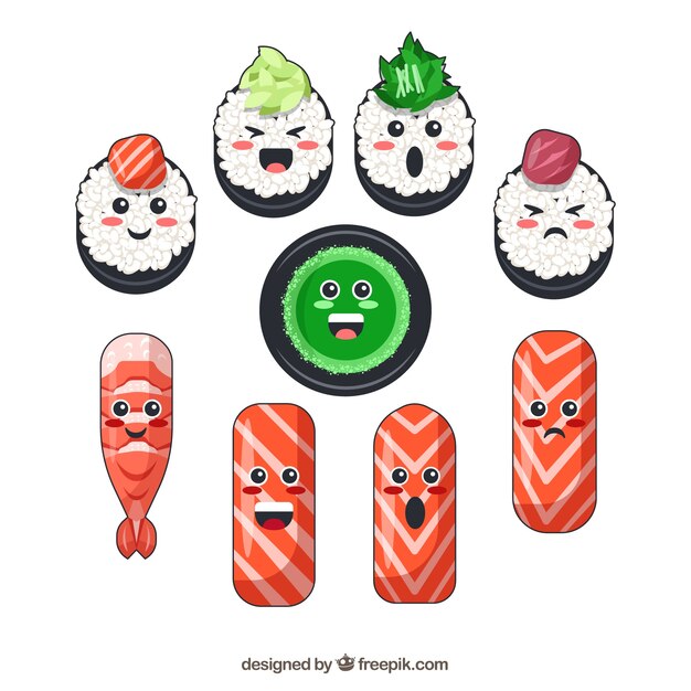 Collection de sushi Kawaii dessinés à la main