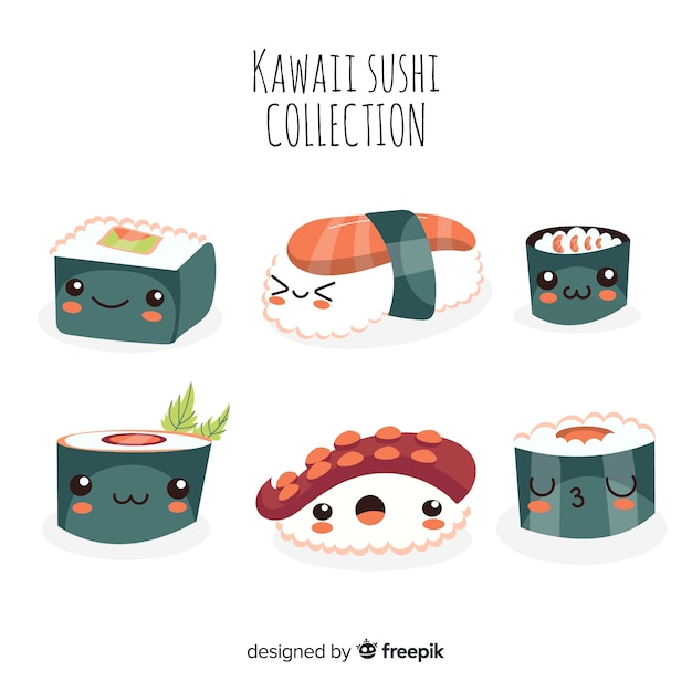 Vecteur gratuit collection de sushis adorables dessinés à la main