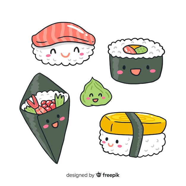 Collection De Sushis Kawaii Dessinés à La Main