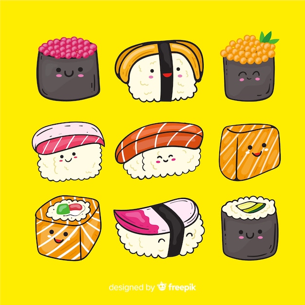 Collection De Sushis Kawaii Dessinés à La Main