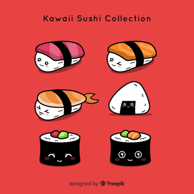 Collection De Sushis Kawaii Dessinés à La Main