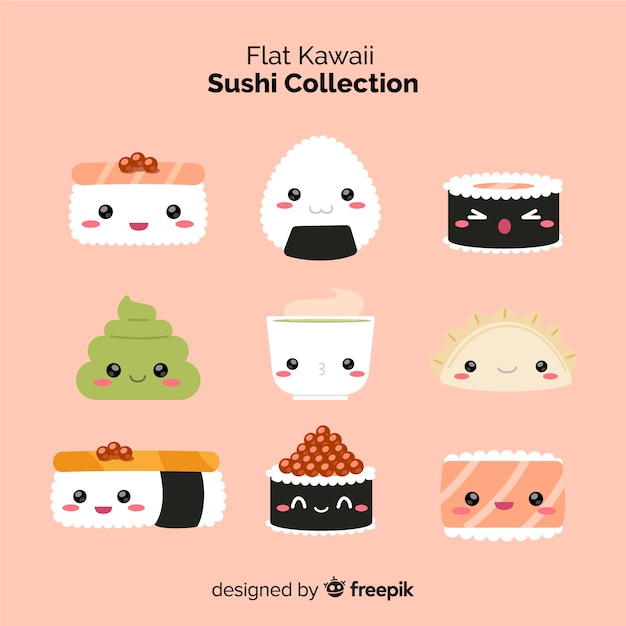 Vecteur gratuit collection de sushis kawaii