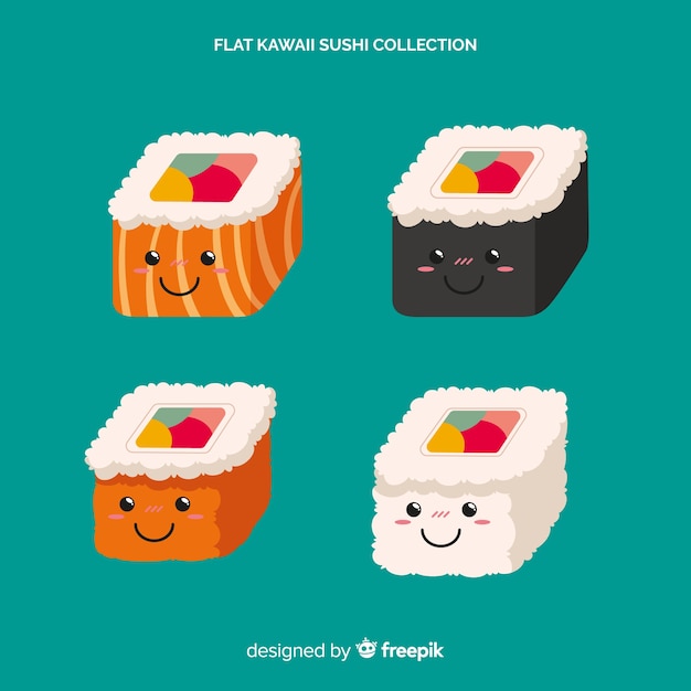 Vecteur gratuit collection de sushis kawaii