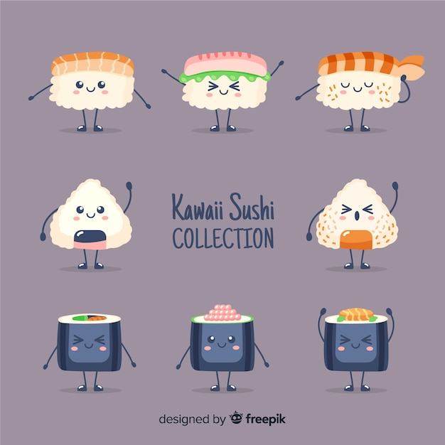 Vecteur gratuit collection de sushis kawaii