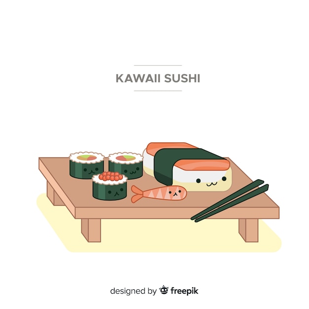 Collection de sushis mignons dessinés à la main