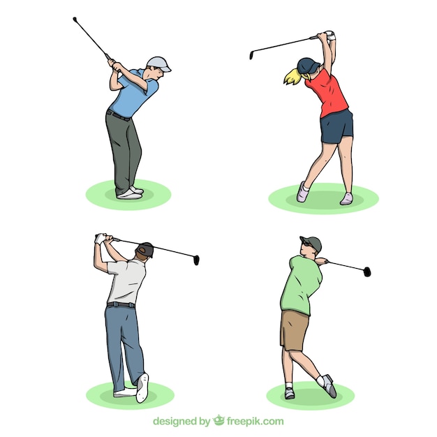 Vecteur gratuit collection de swing de golf dessinés à la main