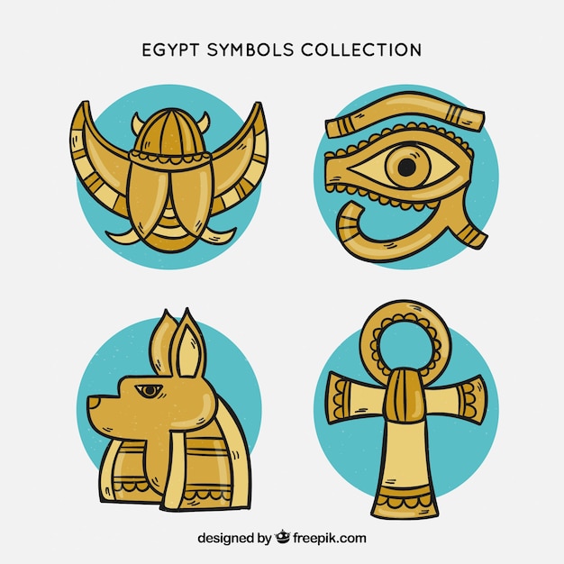 Vecteur gratuit collection de symboles et de dieux de l'egypte dans le style dessiné à la main